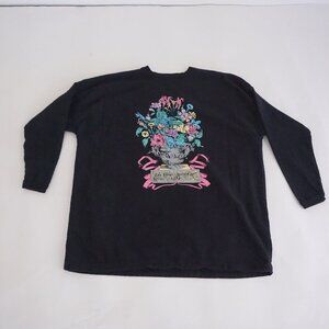 Vintage Black Floral Flowers Basket Graphic Garden Cottagecore Sweater L